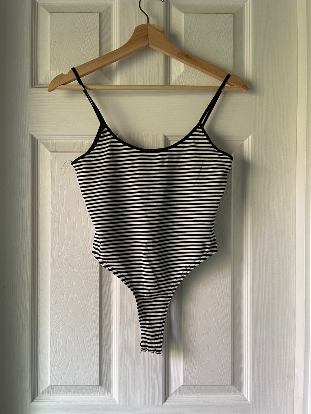 Vintage Area Code Black White Striped Bodysuit 90s L